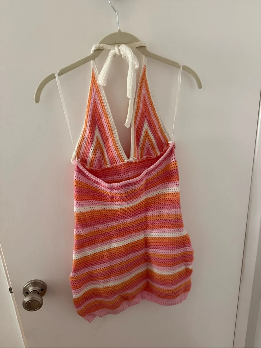 Princess Polly Striped Crochet Halter Cover-Up in Pink, Orange & Cream